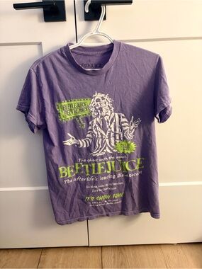 Hot Topic Purple Beetlejuice Graphic Tee with Neon Green Print